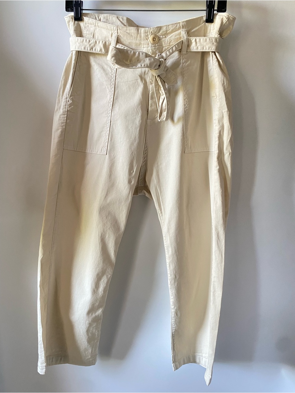 THE GREAT. Paperbag Waist Chino Pants Cream Cotton Size 1